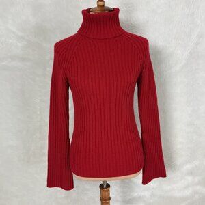 Banana Republic Red Ribbed Knit Flare Sleeves Cashmere Turtleneck Sweater M